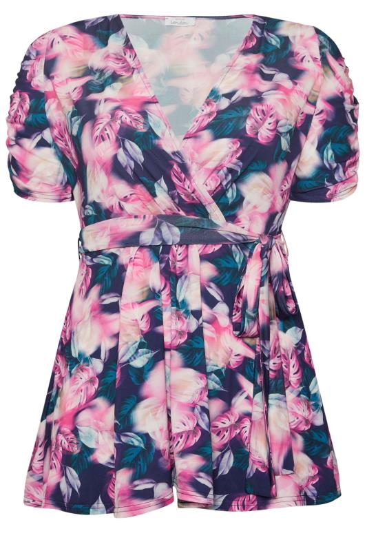 YOURS LONDON Plus Size Pink Tropical Print Wrap Top | Yours Clothing 5