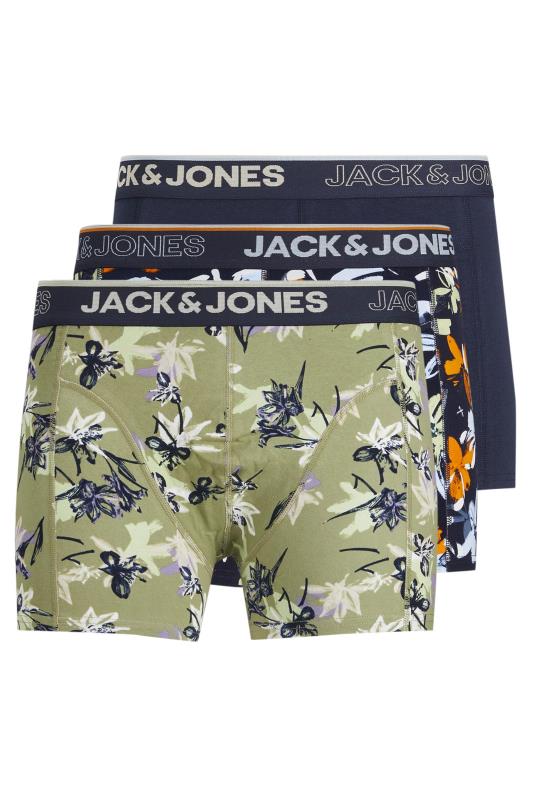 JACK & JONES Big & Tall 3 PACK Navy Blue & Khaki Green Floral Print Boxers 4