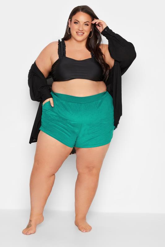 YOURS Plus Size Turquoise Green Towelling Beach Shorts | Yours Clothing 2