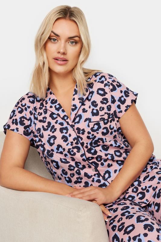 YOURS Plus Size Pink Leopard Print Button Through Pyjama Set | Yours Clothing 4