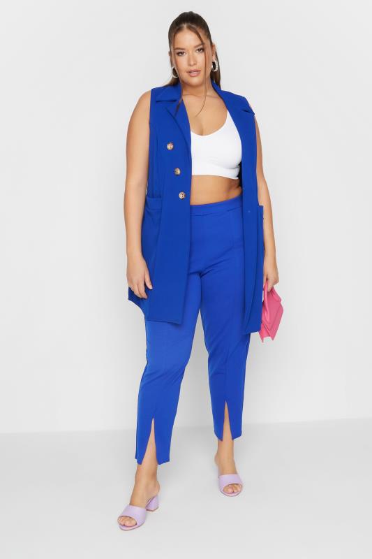 LIMITED COLLECTION Plus Size Cobalt Blue Button Front Sleeveless Blazer | Yours Clothing 2