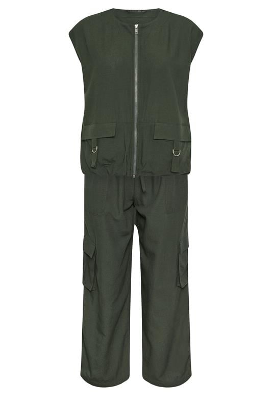 PixieGirl Petite Women's Set Khaki Green Cotton Cargo Gilet & Wide Leg Trousers | PixieGirl 8