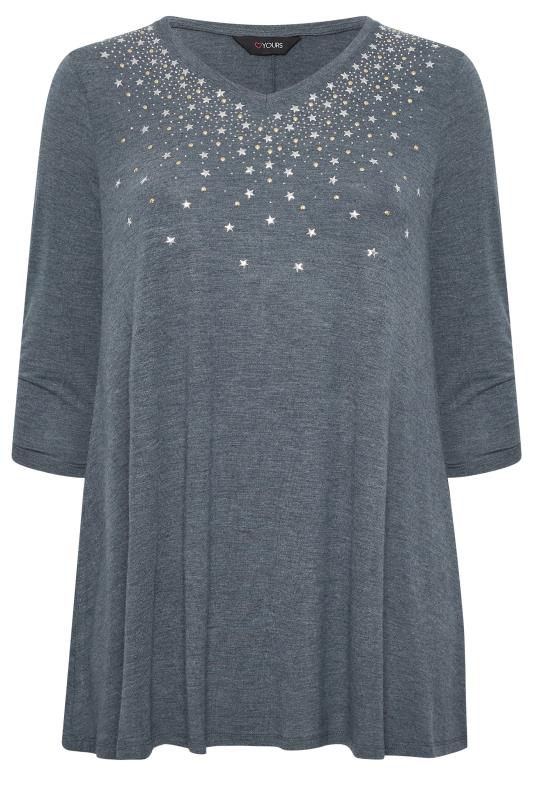 YOURS Plus Size Blue Star Embellished Jersey Top | Yours Clothing 6