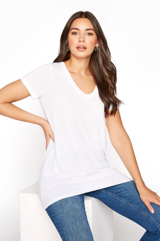 LTS White Linen Blend V-Neck T-Shirt 1