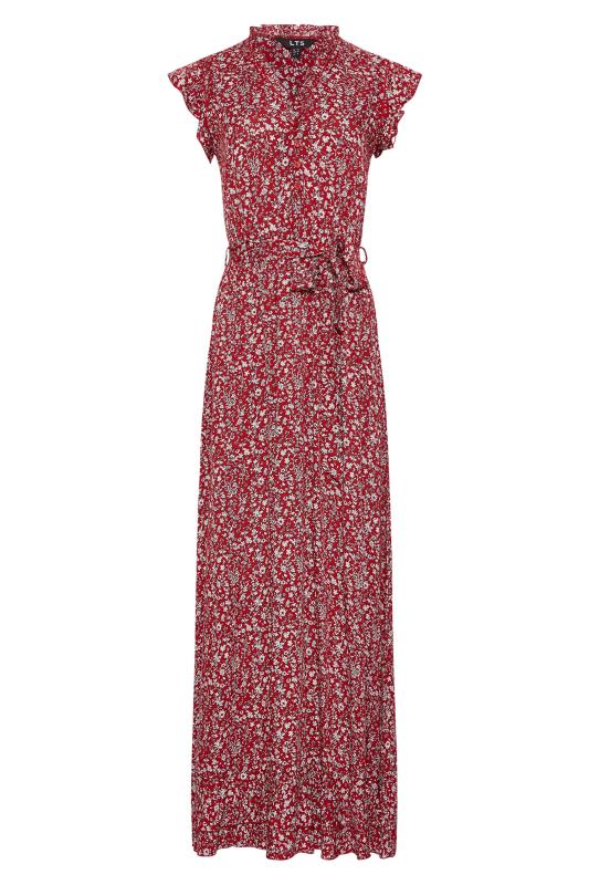 LTS Tall Red Floral Frill Maxi Dress 6