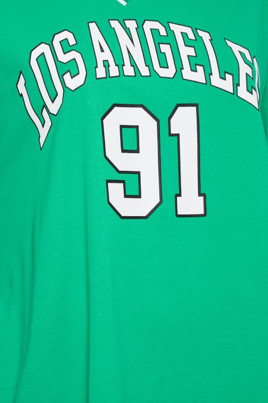 YOURS Curve Plus Size Green 'Los Angeles' Slogan Varsity T-Shirt | Yours Clothing  5