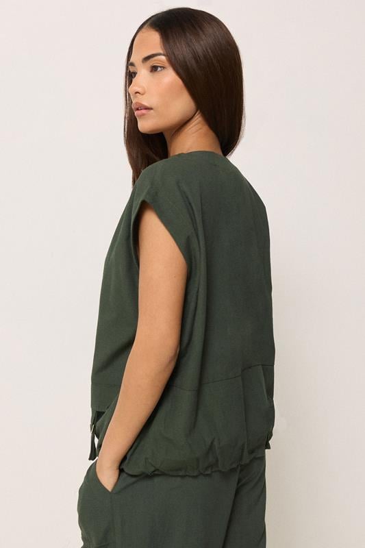 PixieGirl Petite Women's Set Khaki Green Cotton Cargo Gilet & Wide Leg Trousers | PixieGirl 2