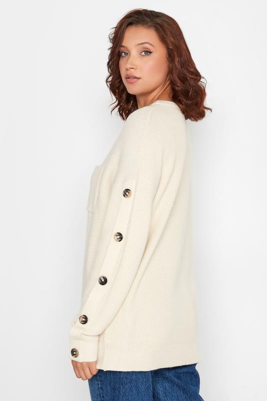 LTS Tall Ivory White Button Sleeve Jumper 4