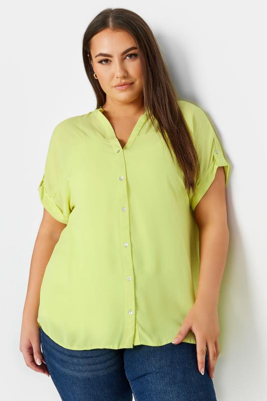 YOURS Plus Size Lime Green Button Through Shirt | Yours Clothing 1