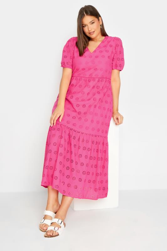 LTS Tall Women's Pink Broderie Tiered Maxi Dress | Long Tall Sally 2