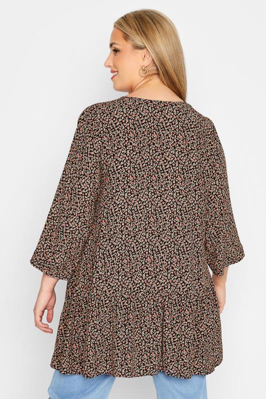 Plus Size Black Ditsy Print Button Through Blouse | Yours Clothing 3