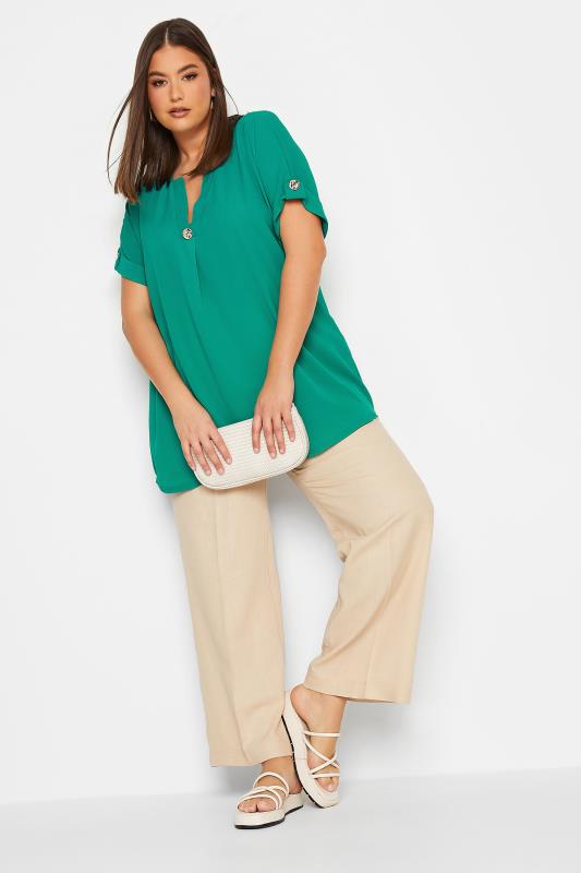 YOURS Curve Plus Size Green Button Front Blouse | Yours Clothing  2