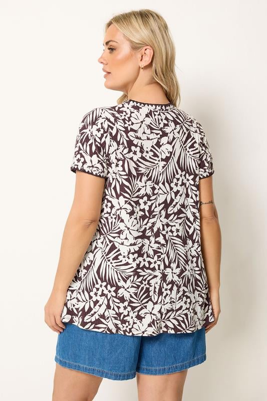 YOURS Plus Size Brown Leaf Contrast Stitch Swing T-Shirt | Yours Clothing 2