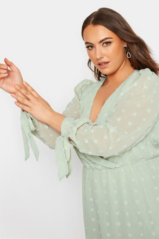 YOURS LONDON Plus Size Sage Green Spot Wrap Top | Yours Clothing 4