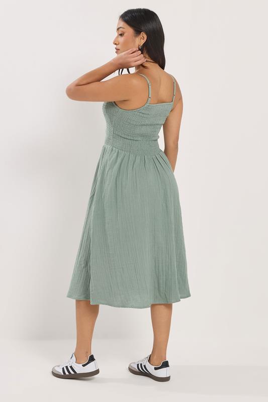 PixieGirl Petite Women's Sage Green Cotton Cheesecloth Midi Dress | PixieGirl 2