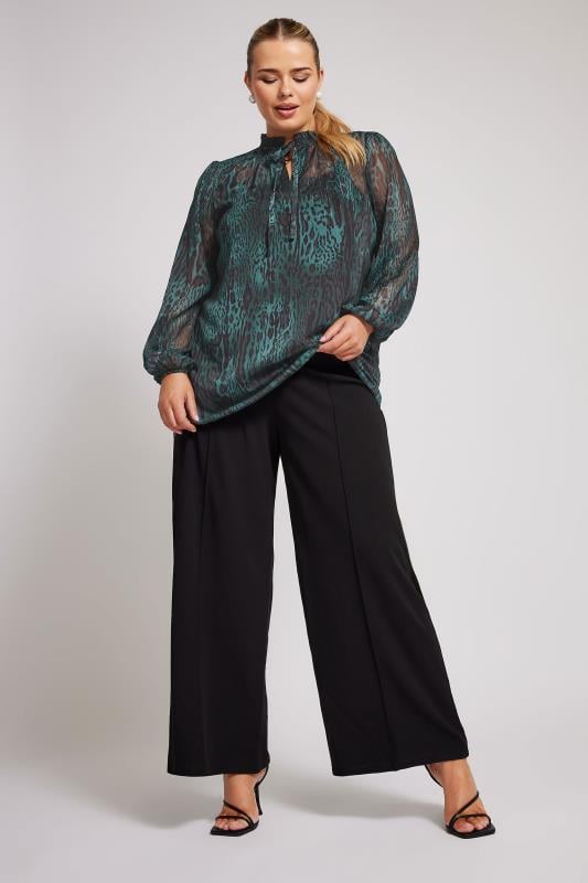 YOURS LONDON Plus Size Green Leopard Print Metallic Stripe Chiffon Blouse | Yours Clothing  3