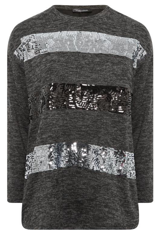 YOURS LUXURY Curve Grey Sequin Embellished Stripe Soft Touch Top | Yours Clothing 7