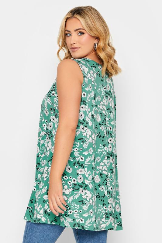 YOURS Plus Size Green Floral Pleat Front Vest Top | Yours Clothing  3