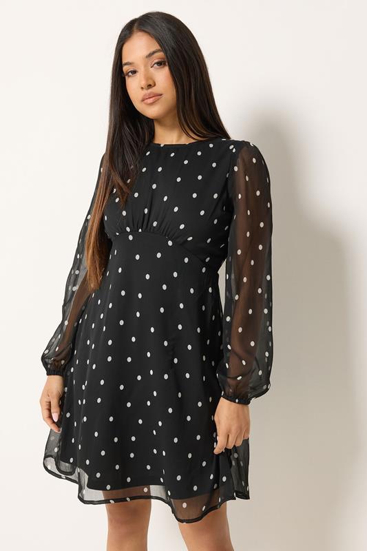 M&Co Petite Black Polka Dot Chiffon Mini Dress