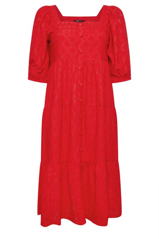 YOURS Plus Size Red Broderie Anglaise Button Front Dress | Yours Clothing 6