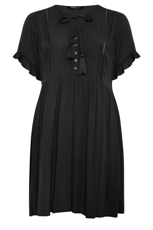 YOURS Plus Size Black Crinkle Tie Neck Dress | Yours Clothing 5