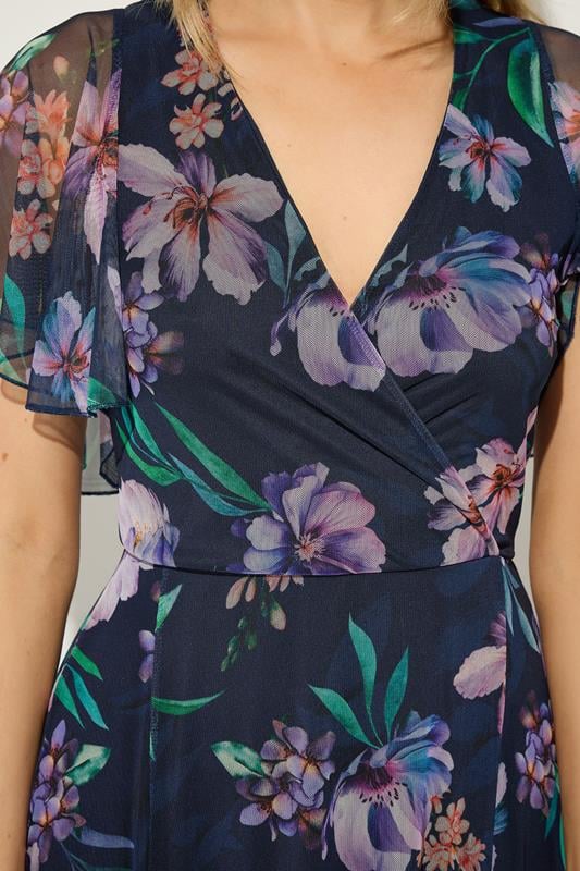 LTS Tall Women's Navy Blue Floral Mesh Wrap Maxi Dress | Long Tall Sally 2