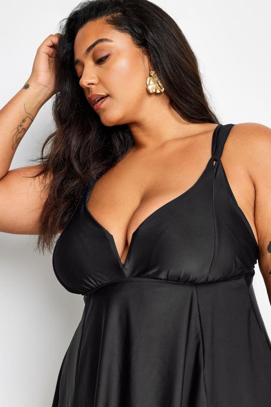 YOURS Plus Size Black Knotted Strap Hanky Hem Swim Dress | Yours Clothing 4