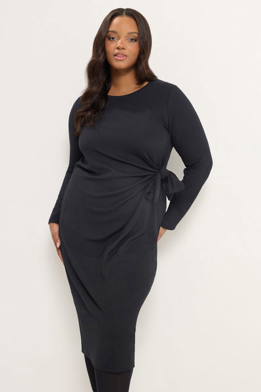 YOURS Plus Size Black Tie Side Midi Dress