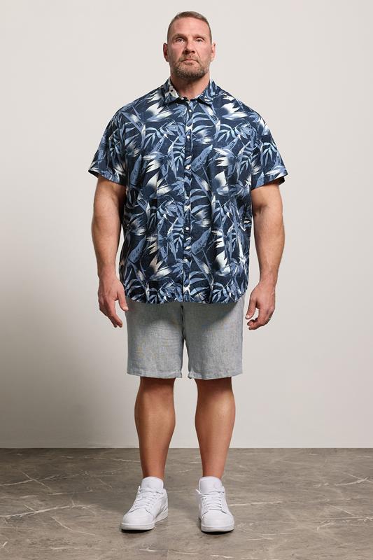 JACK & JONES Big & Tall Navy Blue Tropical Print Short Sleeve Shirt | BadRhino 1