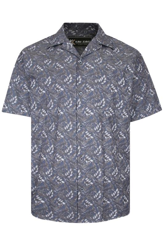 KAM Big & Tall Blue Tropical Leaf Print Shirt_F.jpg