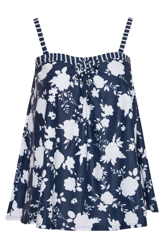 Curve Navy Blue Floral Print Tankini Top_Front.jpg