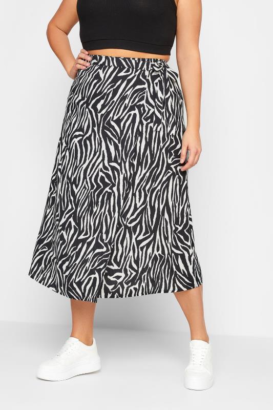 LIMITED COLLECTION Plus Size Black Zebra Print Wrap Midi Skirt | Yours Clothing 1