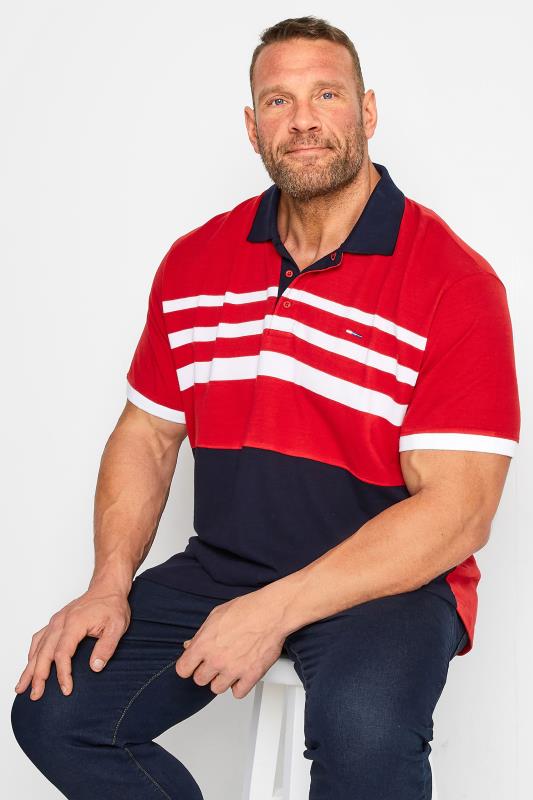 Men's  BadRhino Big & Tall Blue & Red Contrast Stripe Polo Shirt