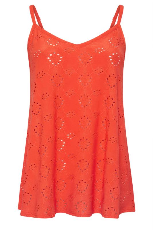 YOURS Plus Size Orange Broderie Anglaise Swing Cami Top | Yours Clothing 5