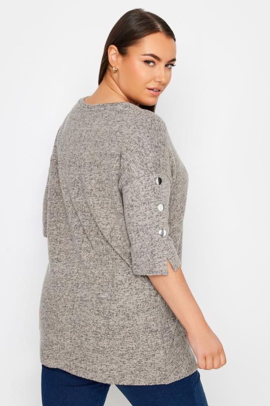 YOURS Plus Size Grey Button Sleeve Jumper | Yours Clothing 3