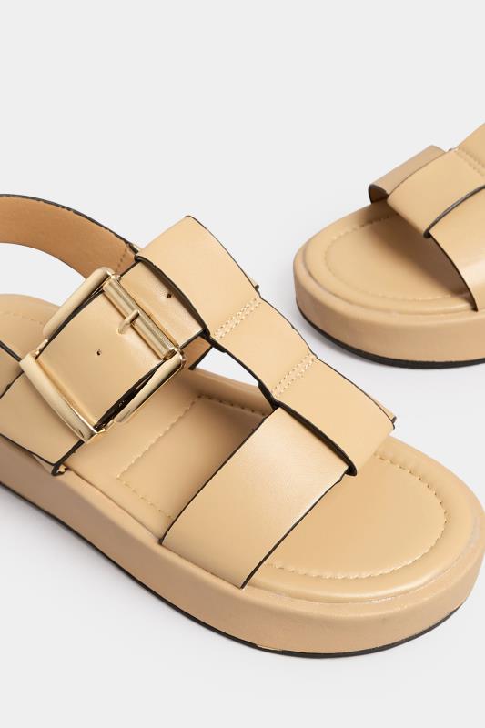 PixieGirl Tan Brown T-Bar Chunky Flatform Sandals In Standard Fit | PixieGirl 6