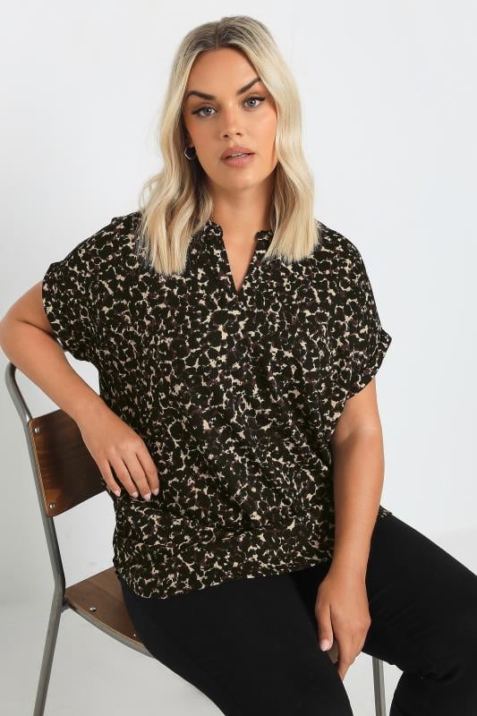 Plus Size  YOURS Curve Brown Leopard Print Textured Top