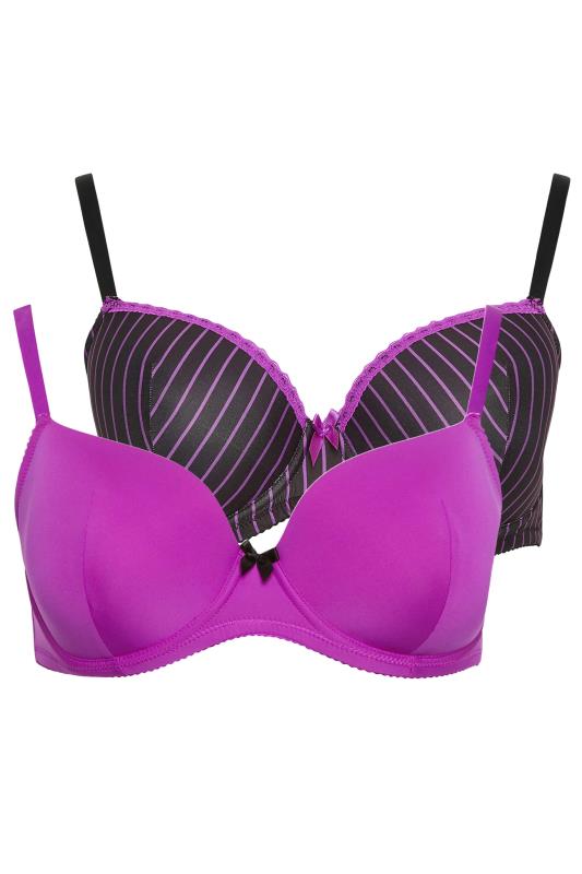 YOURS 2 PACK Plus Size Pink & Black Stripe Print Padded T-Shirt Bras | Yours Clothing 11