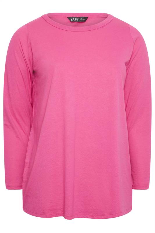 YOURS Curve Plus Size Hot Pink Long Sleeve Essential T-Shirt | Yours Clothing 6