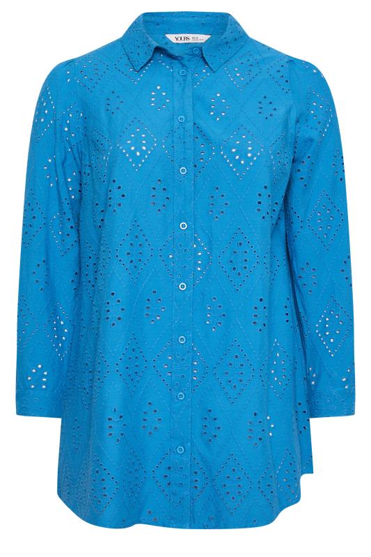 YOURS Plus Size Blue Broderie Anglaise Shirt | Yours Clothing 5