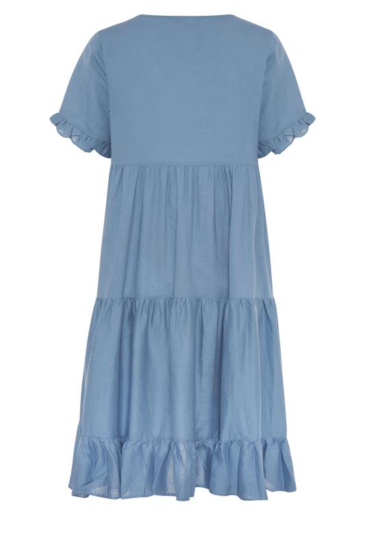 LTS Tall Maternity Blue Tiered Smock Dress 7