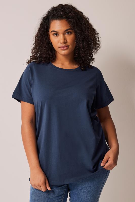 EVANS Plus Size Navy Blue Essential T-Shirt | Evans 2