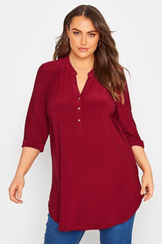 Curve Wine Red Half Placket Blouse_A.jpg