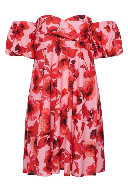 YOURS LONDON Plus Size Pink Floral Bardot Skater Dress | Yours Clothing 6
