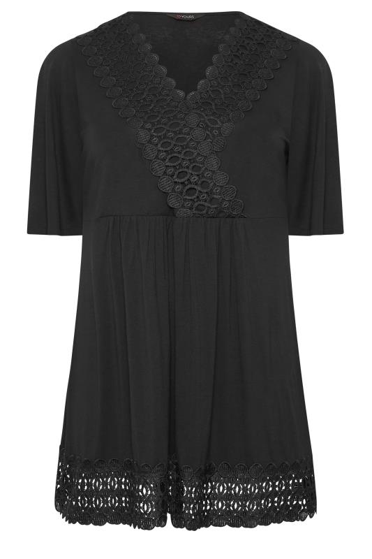 YOURS Plus Size Black Crochet Trim Peplum Tunic Top | Yours Clothing 6