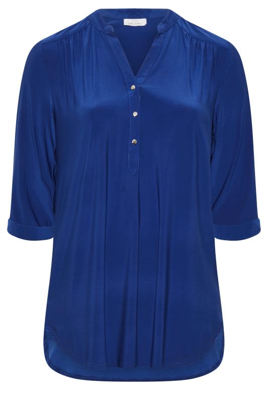 YOURS LONDON Plus Size Curve Cobalt Blue Half Placket Shirt | Yours Clothing  6