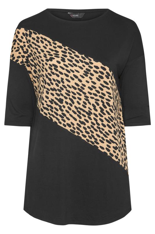 Plus Size Black Leopard Print Colour Block Oversized T-shirt | Yours Clothing  6