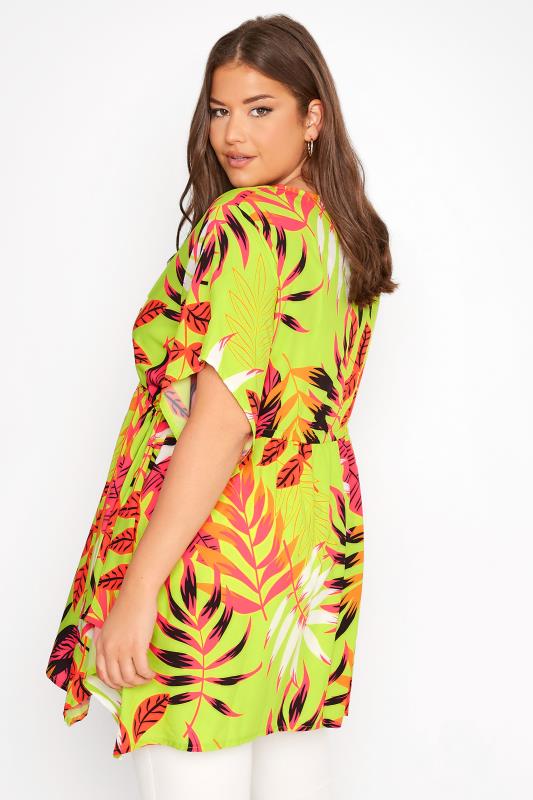 Plus Size Lime Green Tropical Print Tie Waist Top | Yours Clothing 3