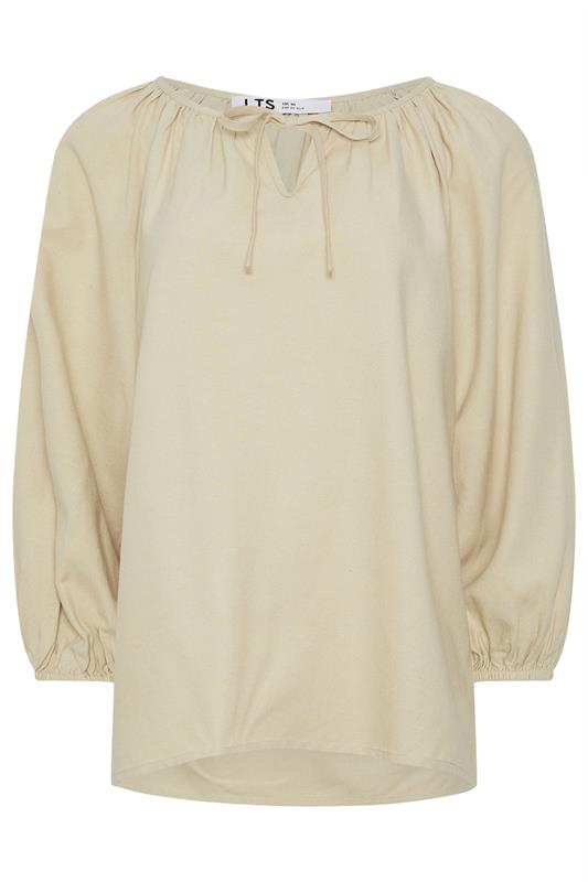 LTS Tall Women's Stone Brown Tie Front Linen Blouse | Long Tall Sally 7
