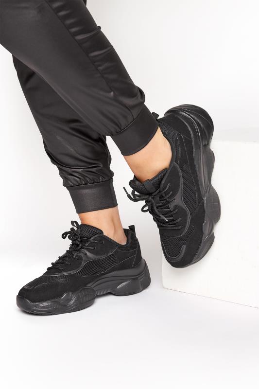 LIMITED COLLECTION Black Mesh Lace Up Chunky Trainers In Regular Fit_M.jpg